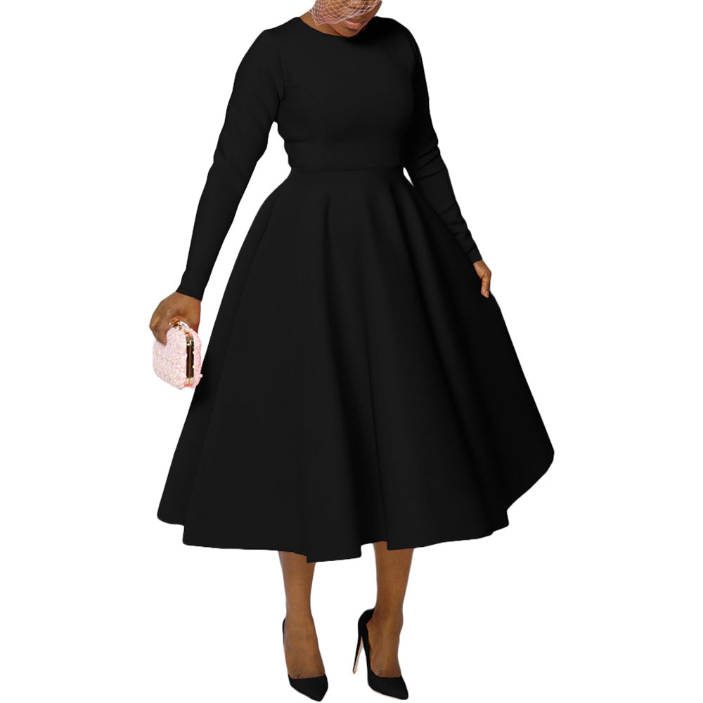 Women's Solid Color Long Sleeve Round Neck Dresses