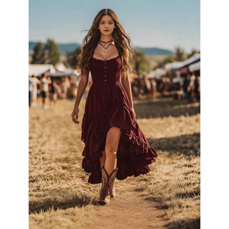 Retro Fashion Elegant Chest Smocking Waist Dress