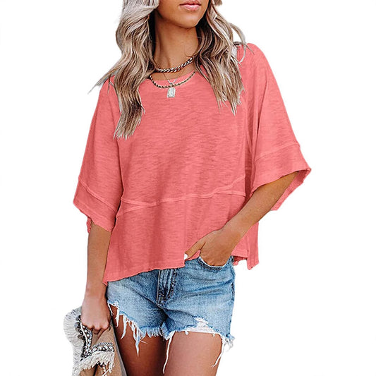 Women's Solid Color Bell Sleeve Casual Loose-fitting Blouses