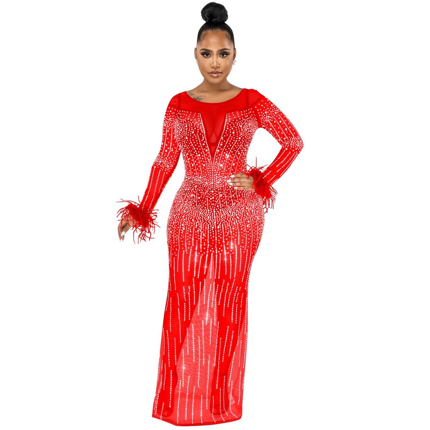 Women's Fashion Nightclub Party Hot Drilling Mesh Dresses