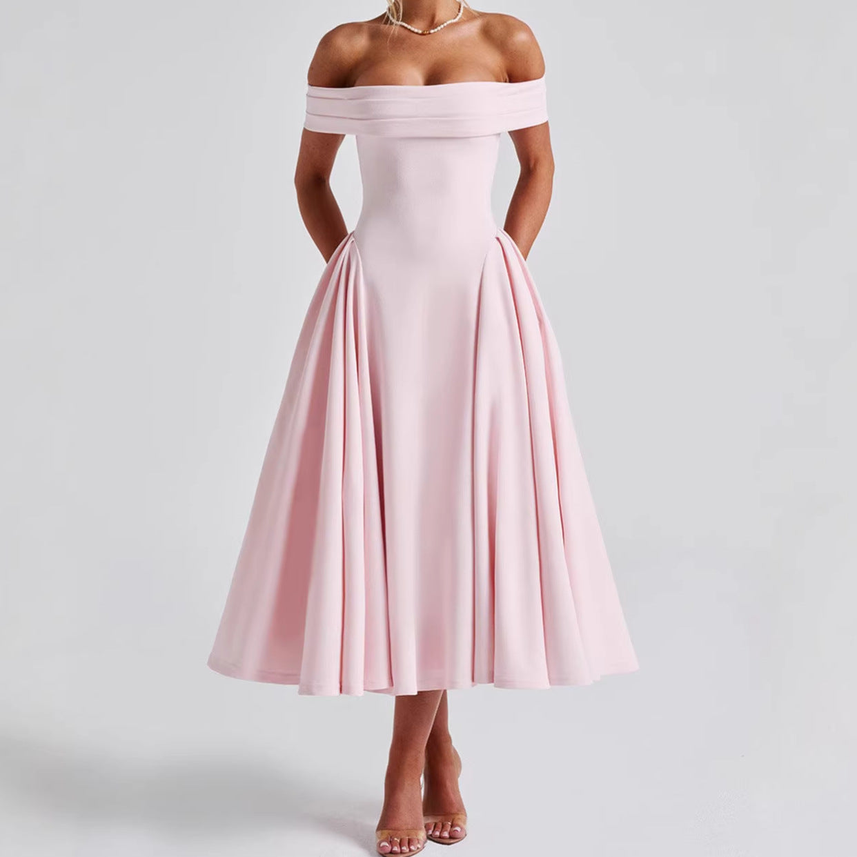 Women's Fashion Sexy Long Backless Pure Color Dress