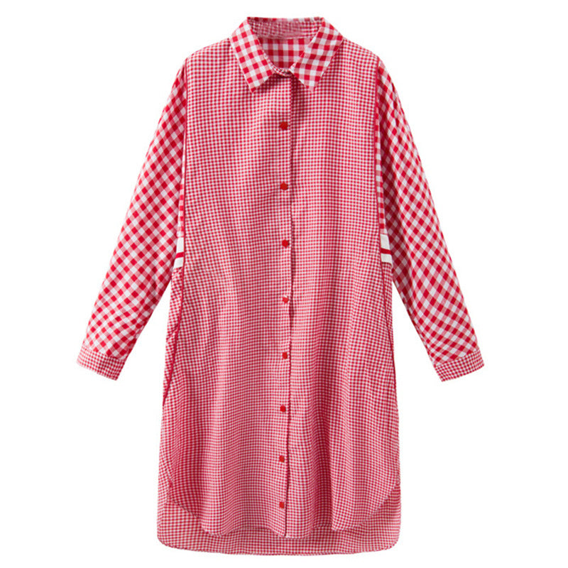 Women's Fashion Loose Leisure Slimming Plaid Lapel Long Sleeve Dress