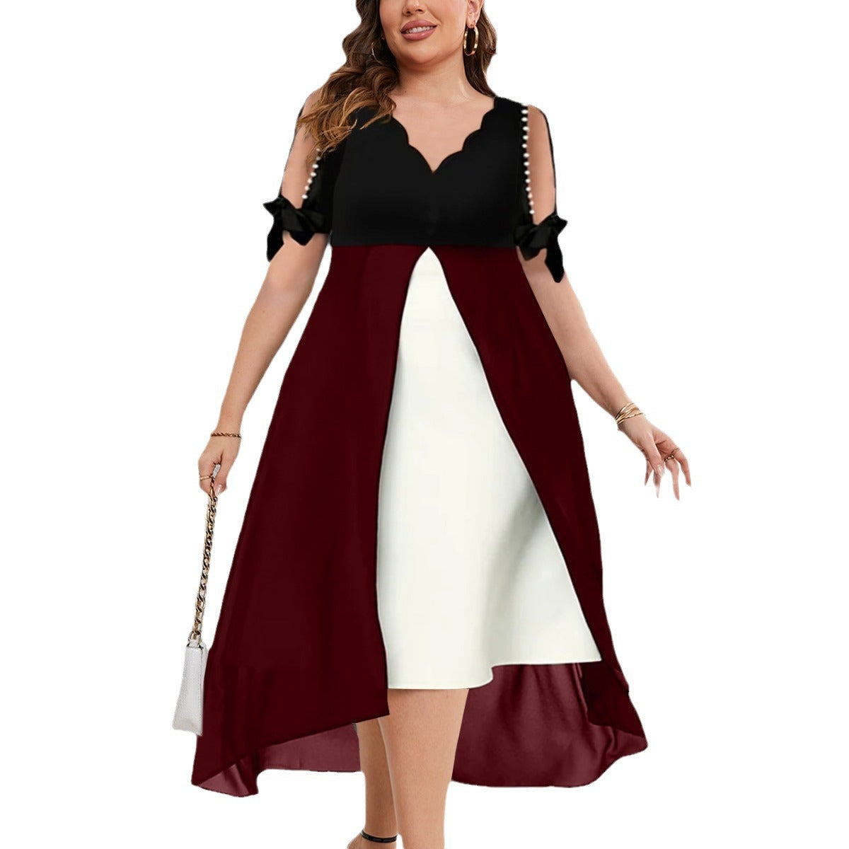 Women's Large Stitching Fake Two-piece Irregular Half Dress