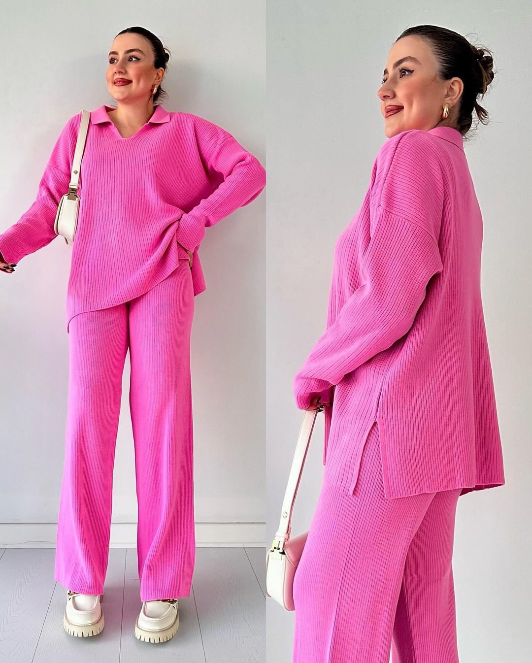 Women's Color Loose Slit Hemline At Hem Two-piece Suits