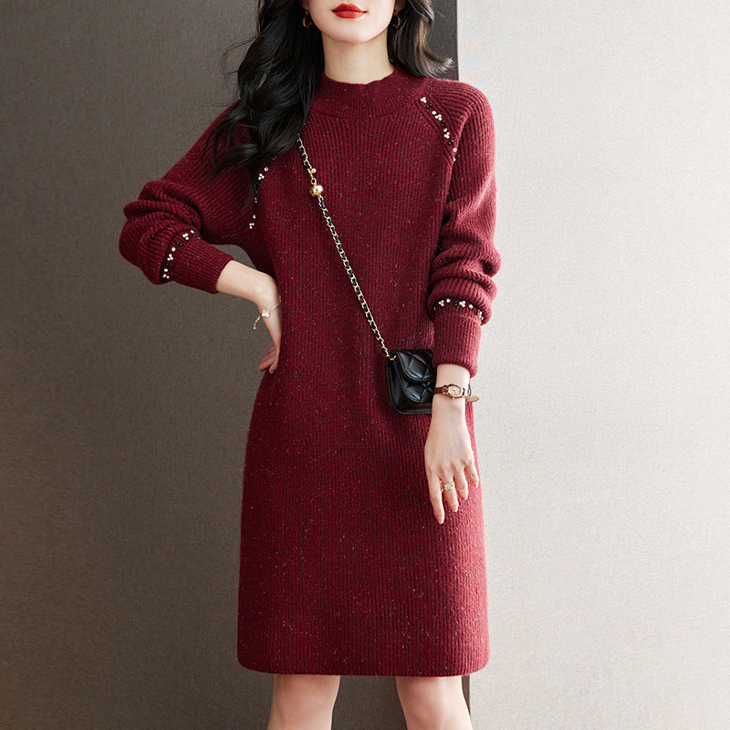 Women's Christmas Red Midi Half Turtleneck Bottoming Shirt Sweater
