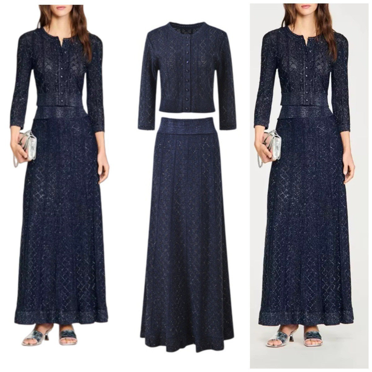 Women's French Style Knitted Long-sleeved High Waist Dress