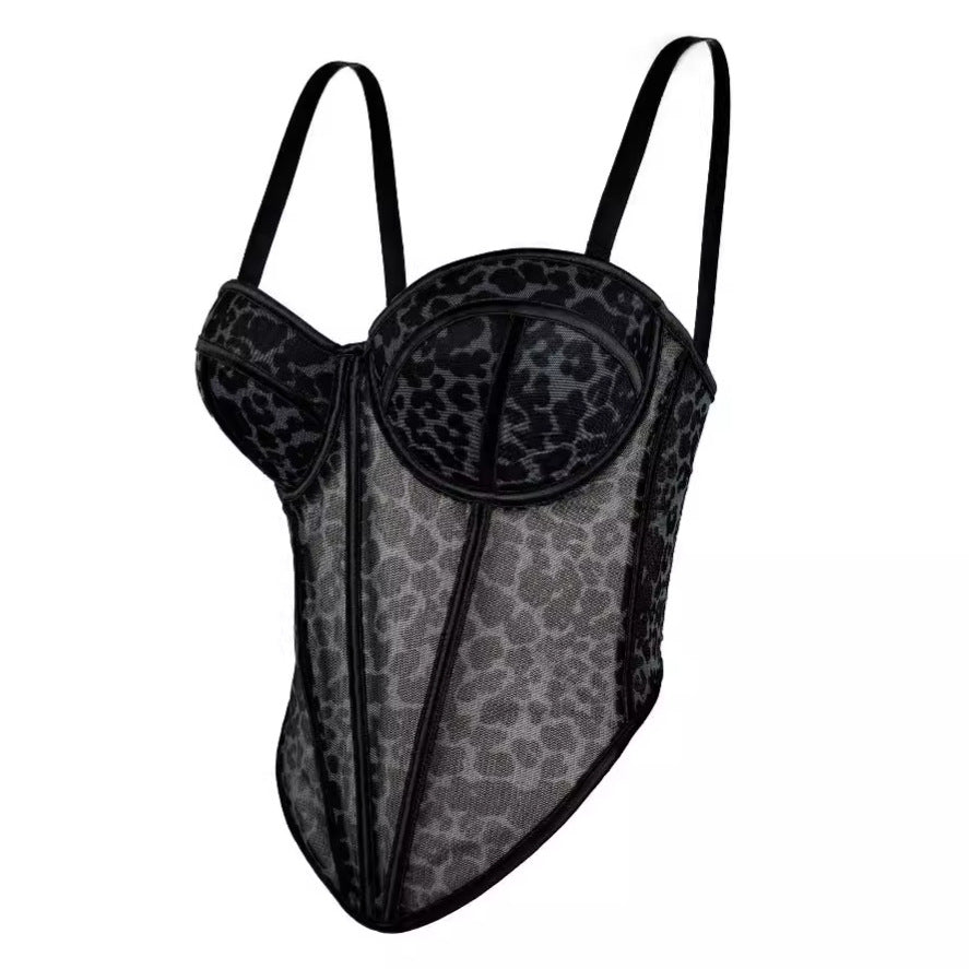 Sexy Leopard Print Stitching Bra Shoulder Straps High-grade Inner Tops
