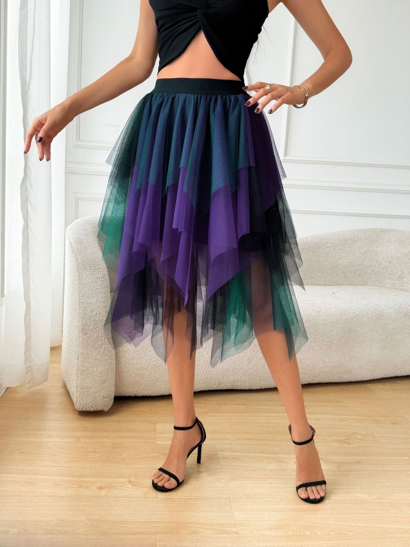 Women's Mesh Mid-length Spring Gauze High Waist Skirts