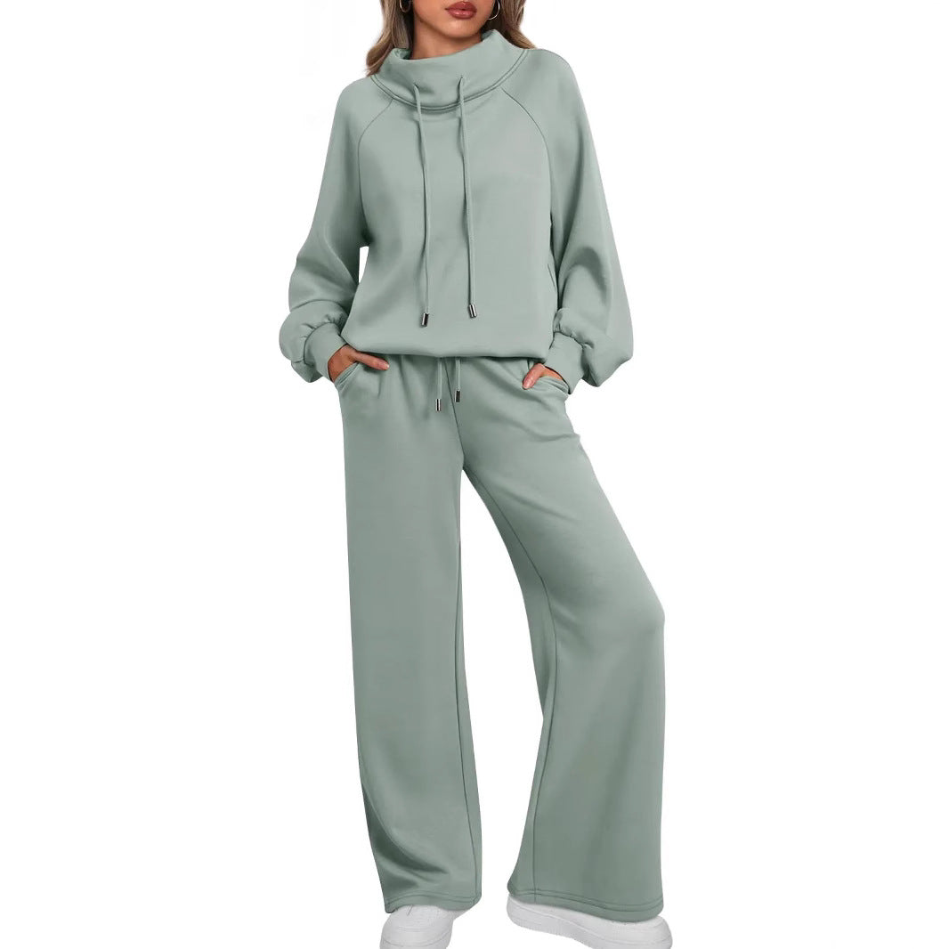 Women's Two-piece Set Turtleneck Long Sleeve Wide Leg High Waist Fashion Casual Suit
