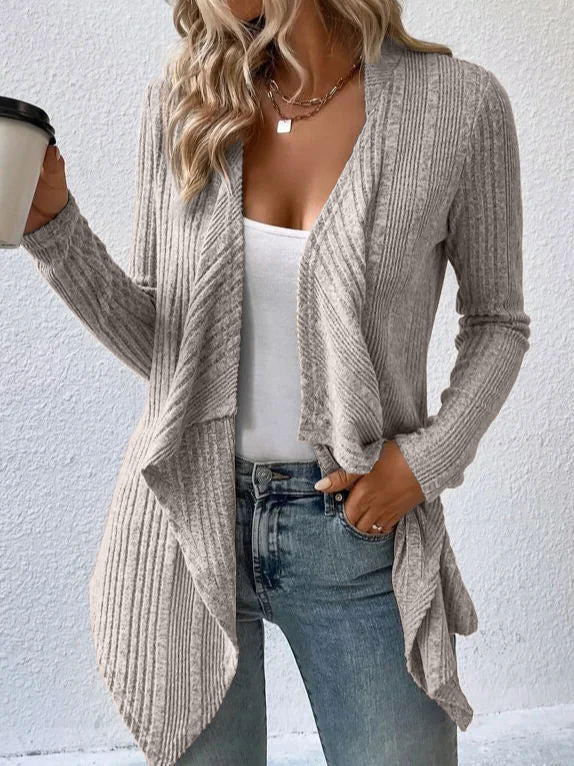 Women's Fashion Solid Color Knitted Placket Long Cardigans