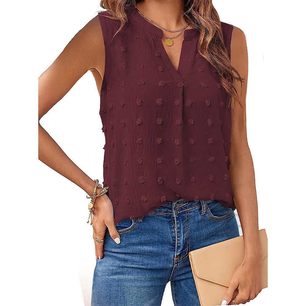 Women's Stylish Summer Jacquard Sleeveless T-shirt Blouses