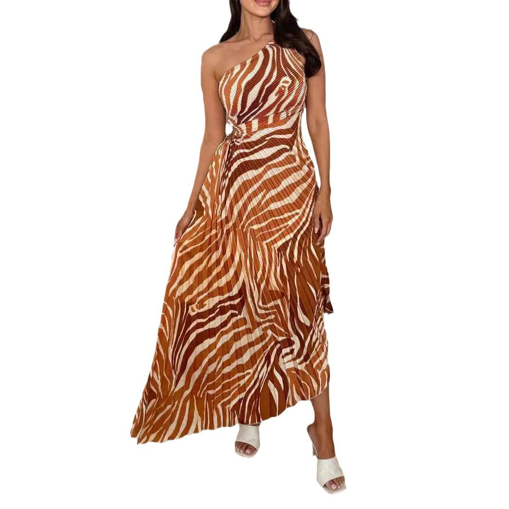 Summer Design Folding Printed Sleeveless Dress Dresses
