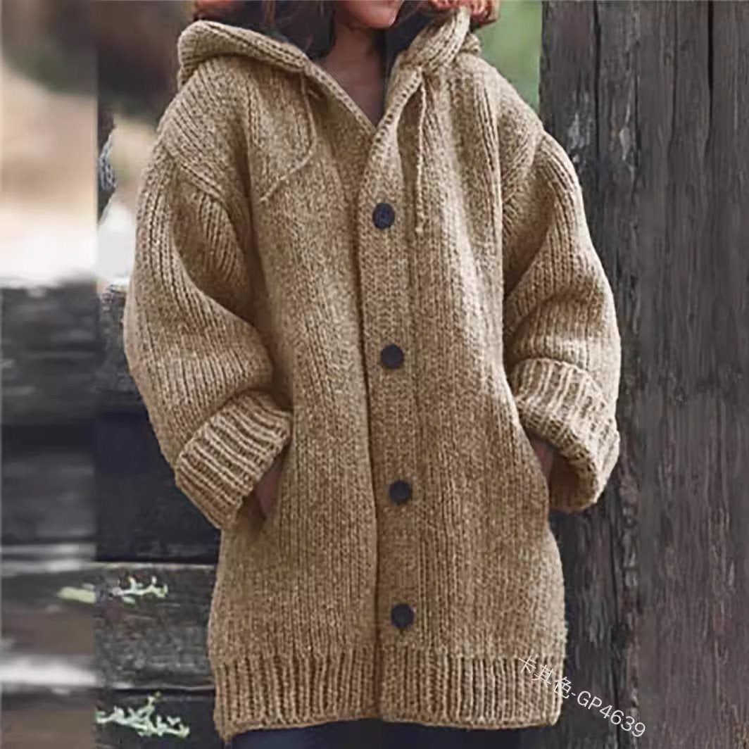 Graceful Women's Mid-length Hooded Fur Collar Sweater