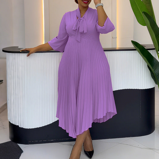 Three-quarter Sleeve Elegant Fashionable Asymmetric Pleated Skirts