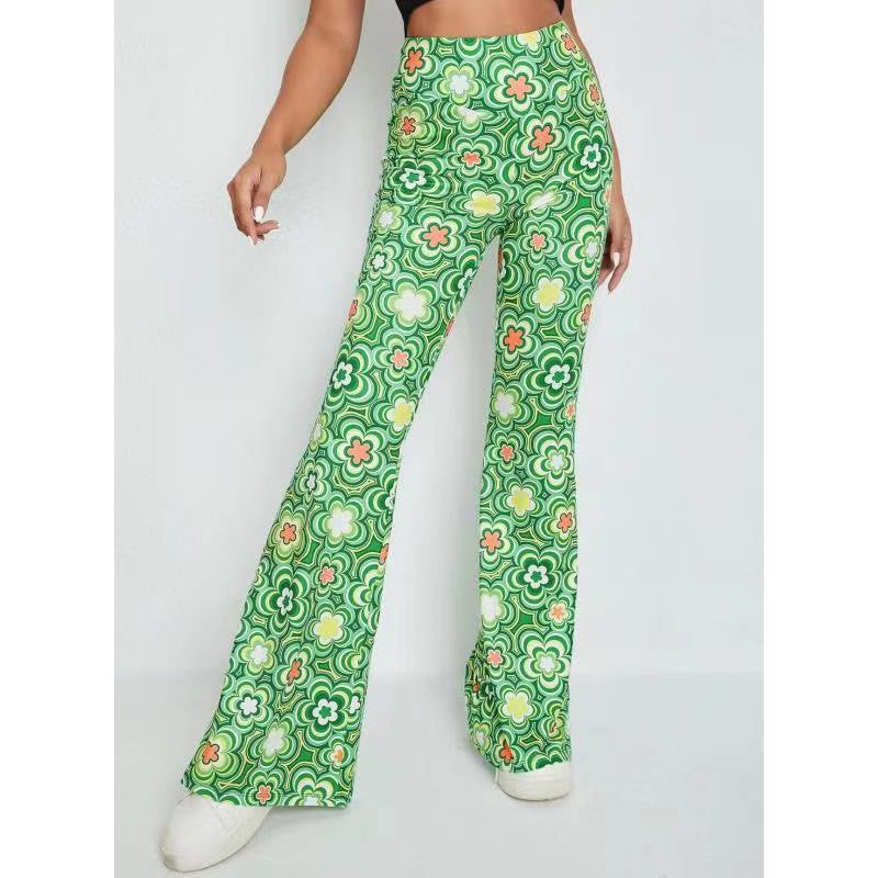 Daily Date Printing Home Casual Bell-bottom Pants