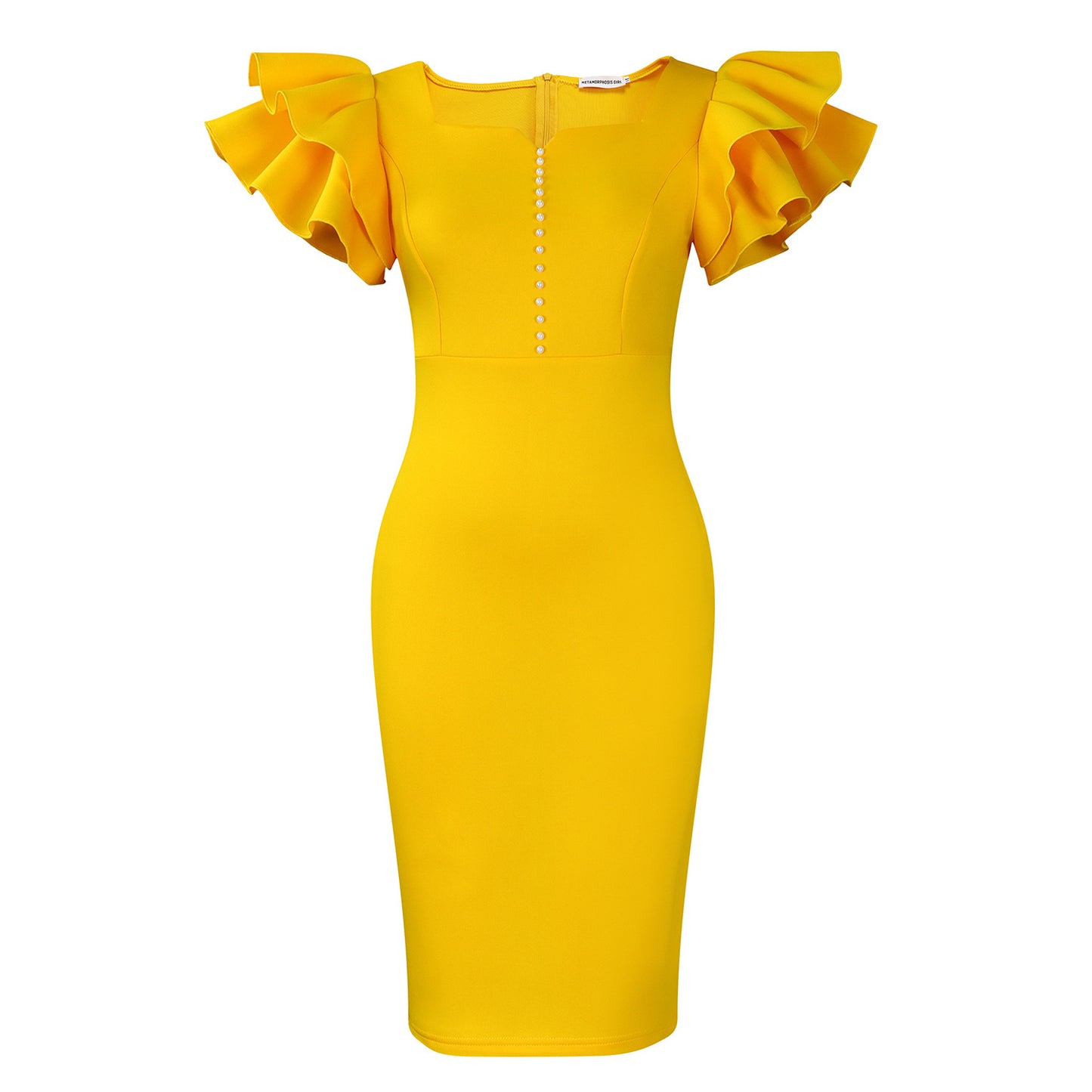 Women's Summer Fashion Wear Beaded Ruffle Sleeve Sheath Dress