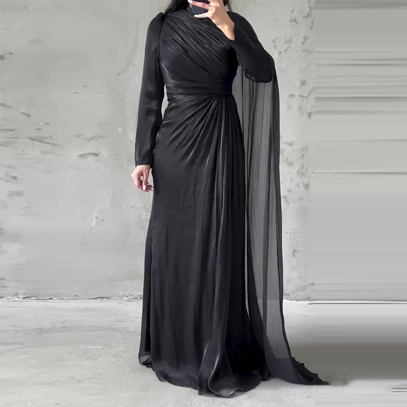Women's Elegant Irregular Pleated Slim Green Dress Dresses