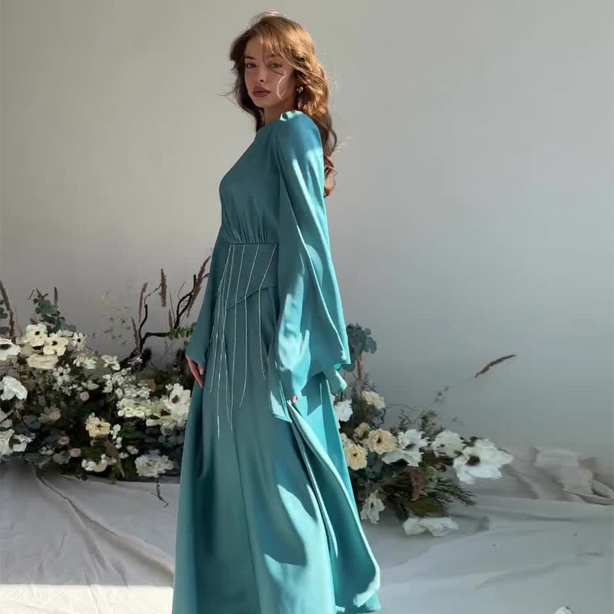 Autumn Diamond Slimming Flared Sleeves Large Dresses