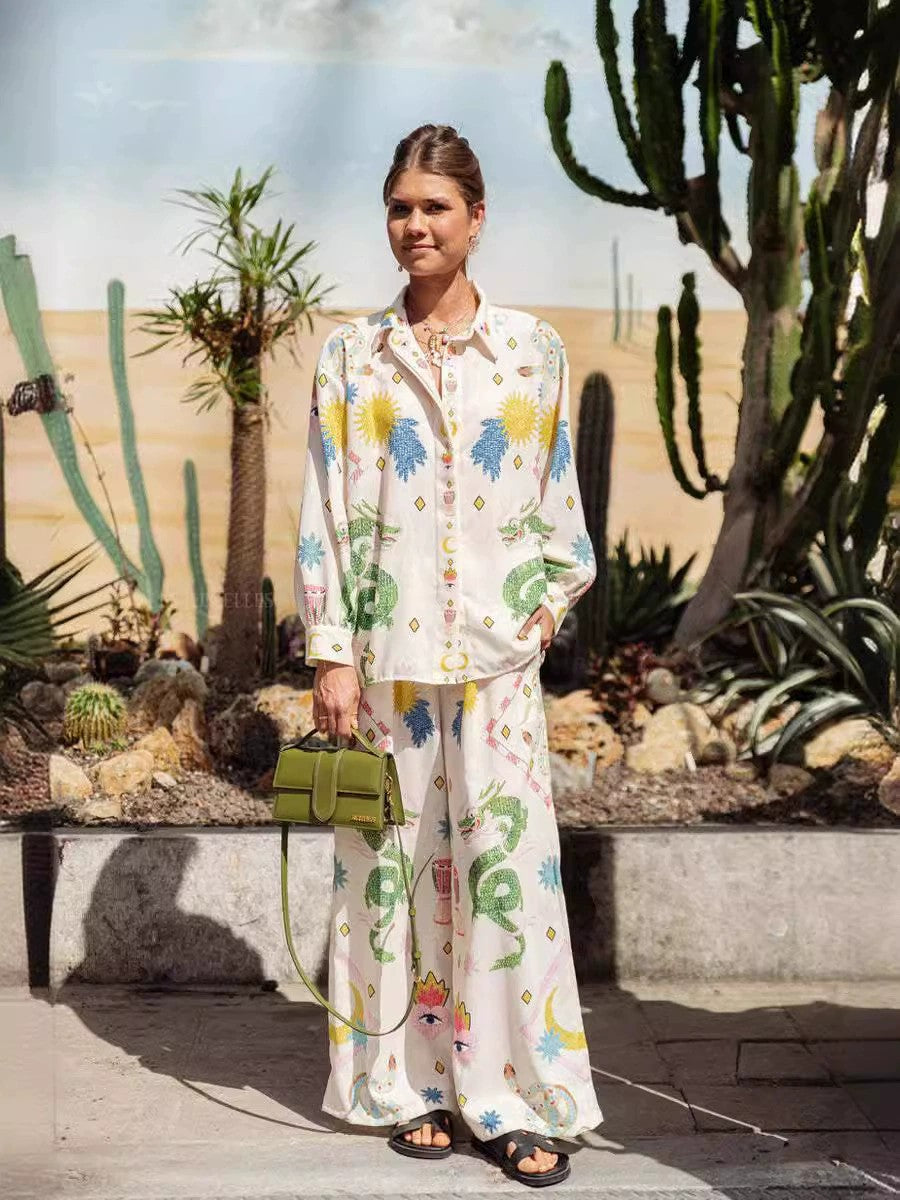 Personalized Printed Macaron Long Linen Sleeves Shirt Fashion Casual Suit