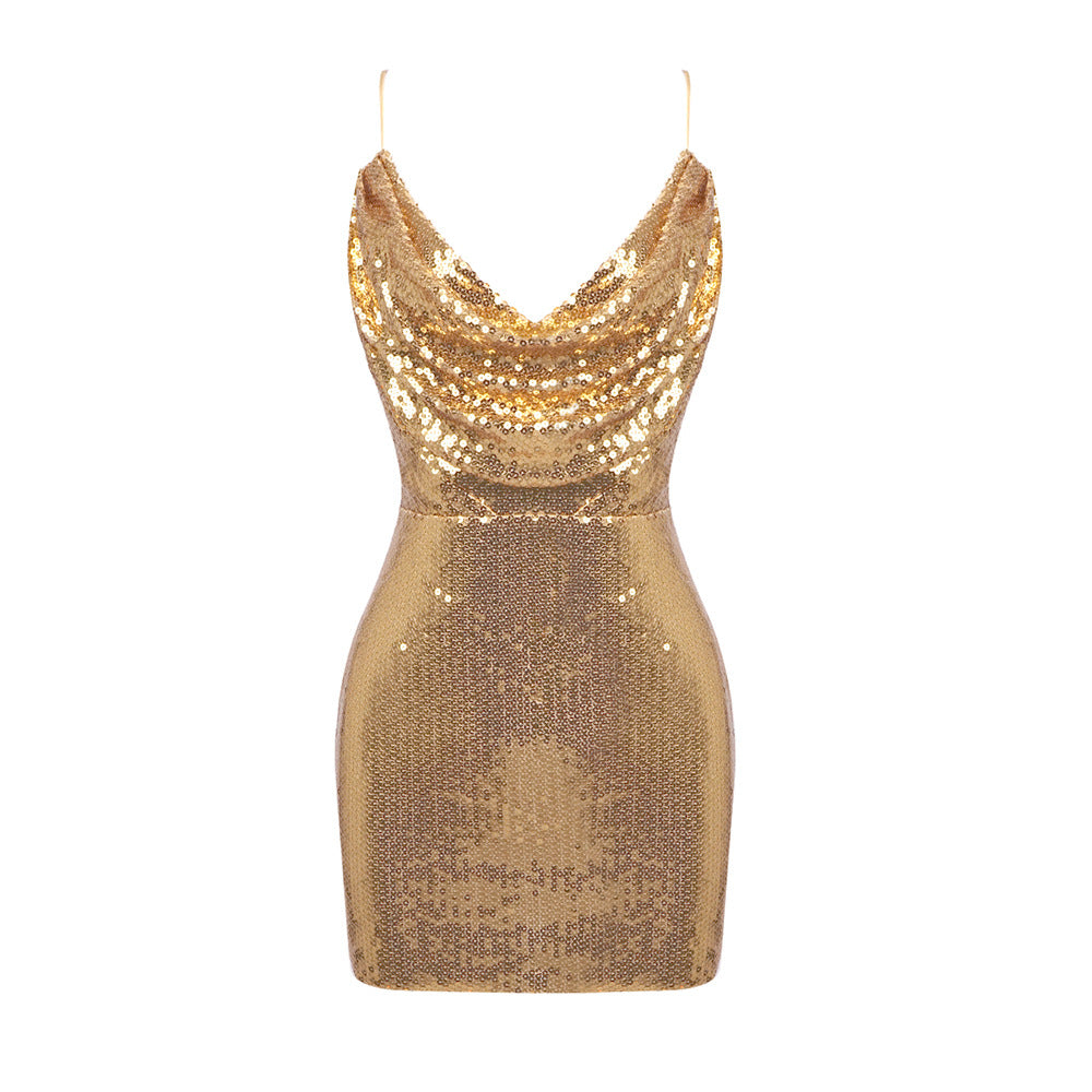 Women's Sequin Dress Sexy Back Cross Nightclub Dresses