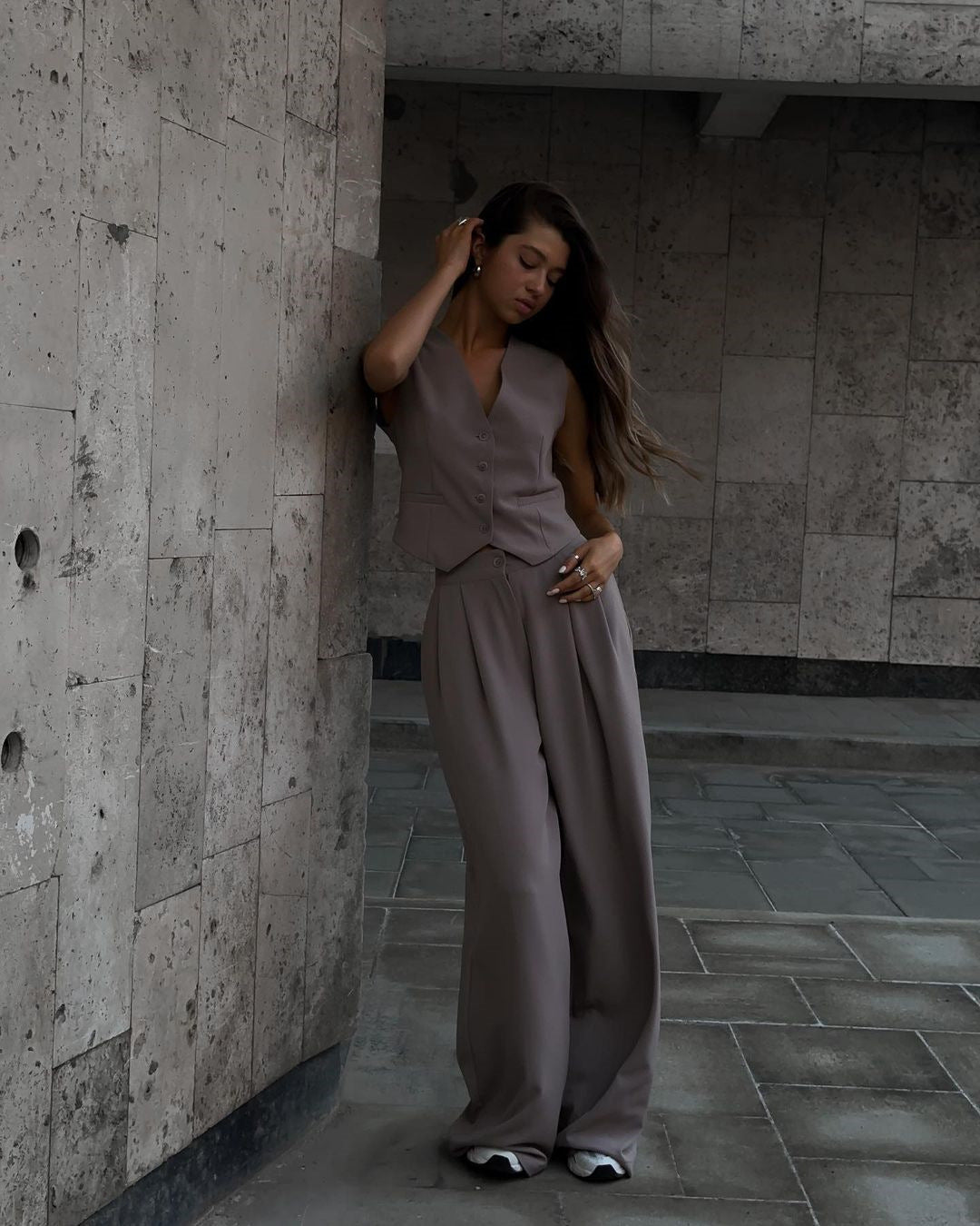 Women's Spring Sleeveless Waistcoat Draping Casual Suits