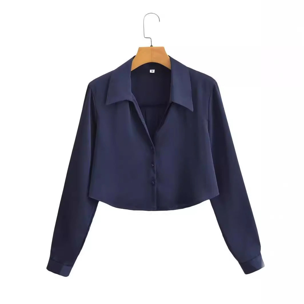 Women's Summer Long-sleeved Satin Silk Shirt Blouses