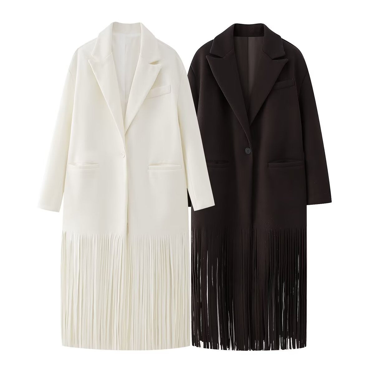 Women's Loose Lapels Tassel Long Woolen Outerwear Coats