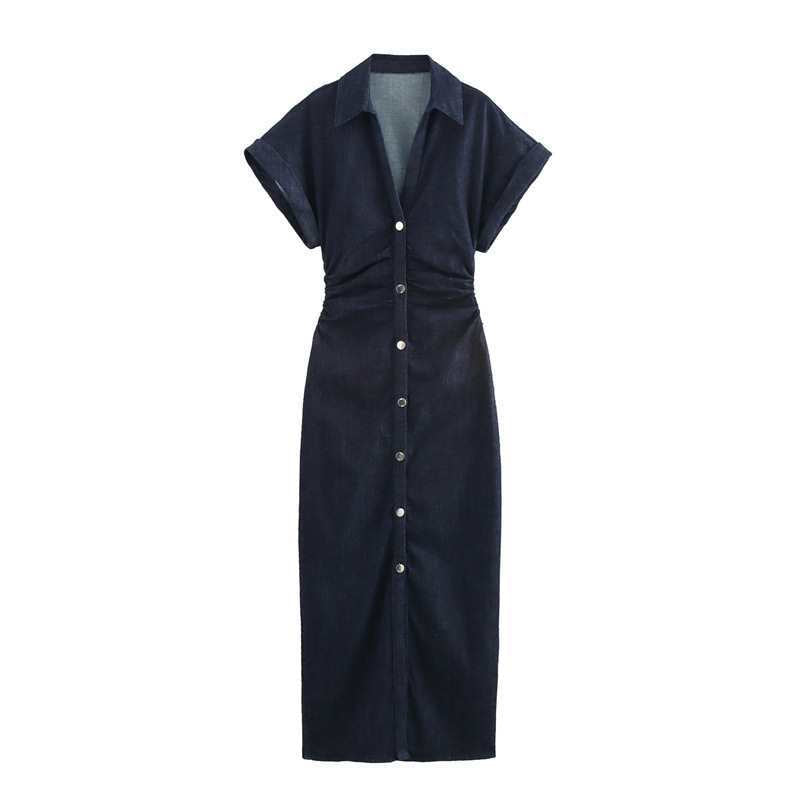 Midi Dress Slim Summer Denim Blue Dresses