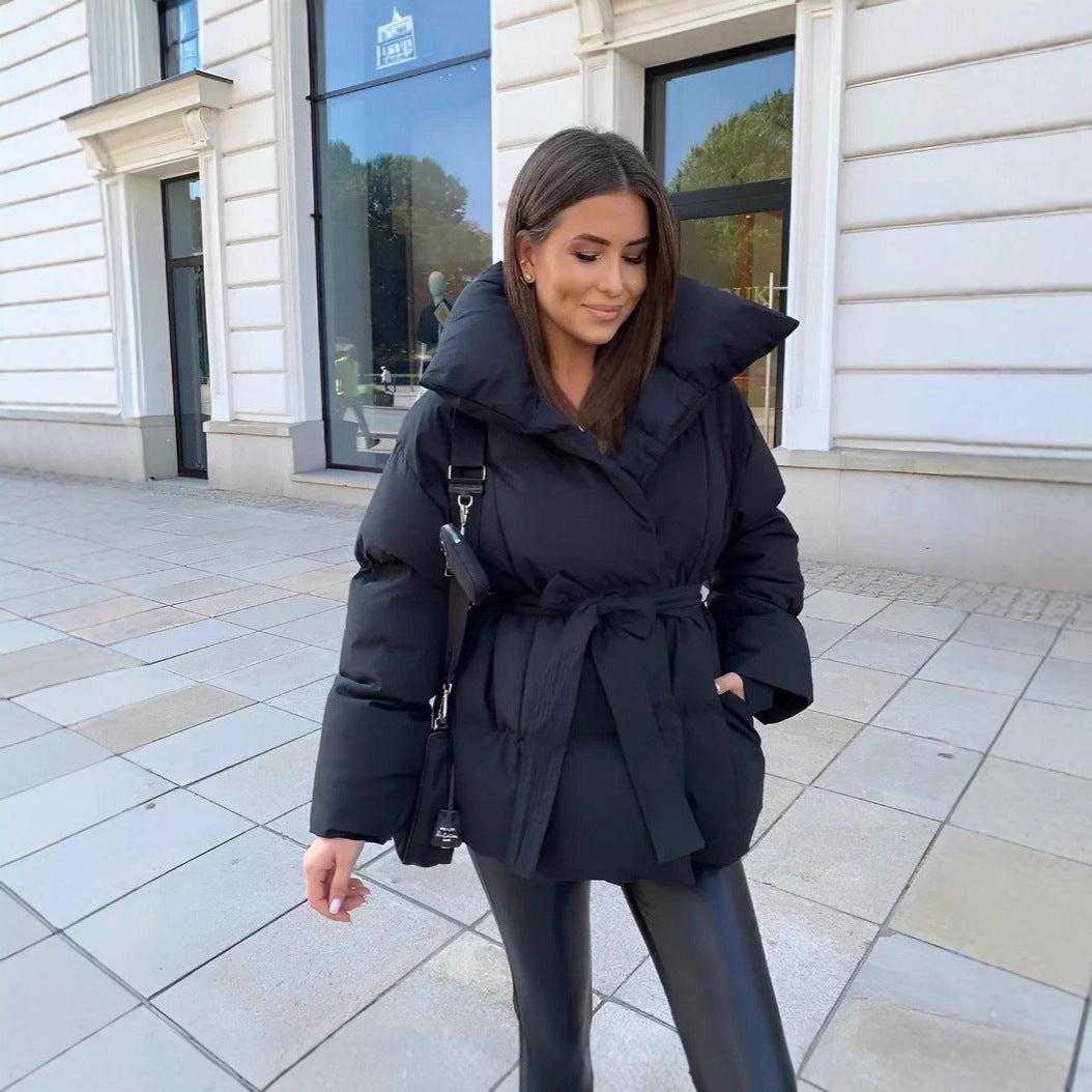 Women's Warm Long Sleeves Waist Loose Solid Coats
