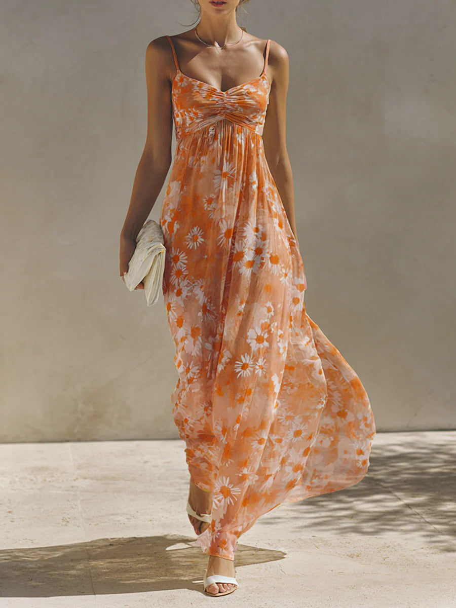 Summer Fashion Printing Slip Vacation Seaside Dress