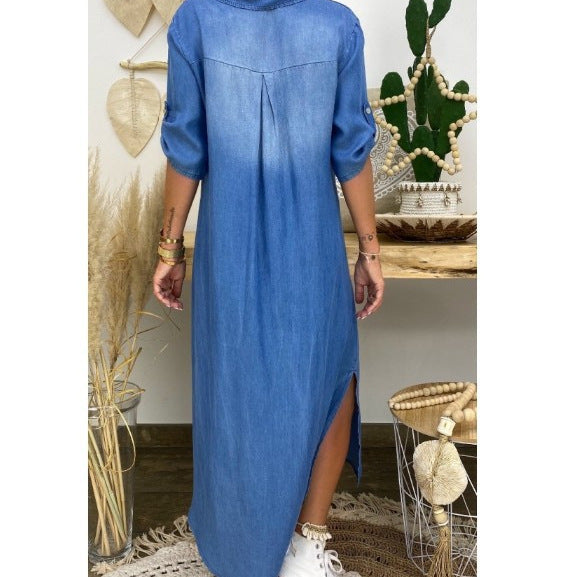 Women's Graceful Loose Washed Denim Dress Dresses