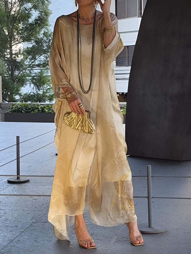 Commuter Chiffon Printed Dress Marble Texture Dresses