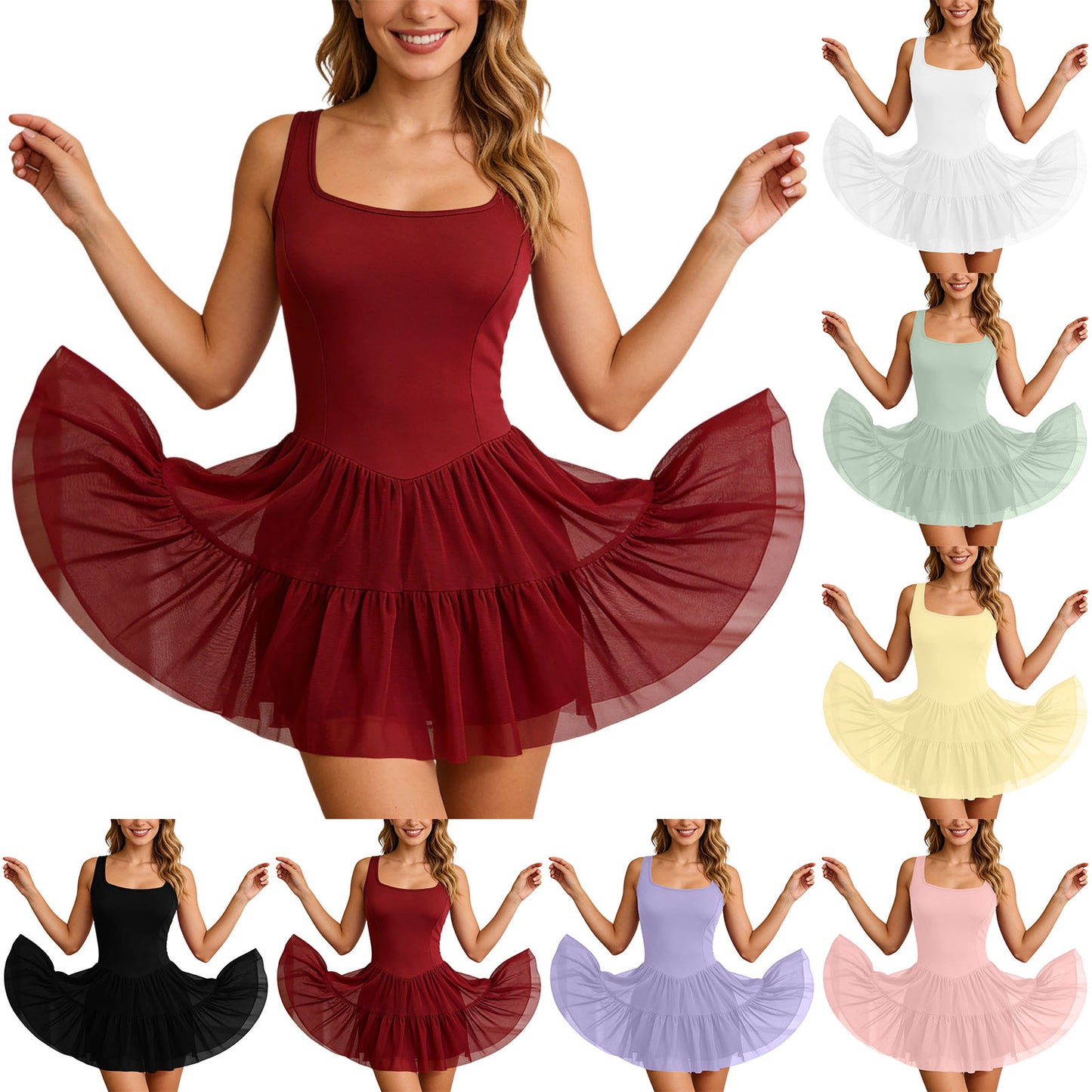 Women's Ballet Style Mesh Inner Village Strap Dress