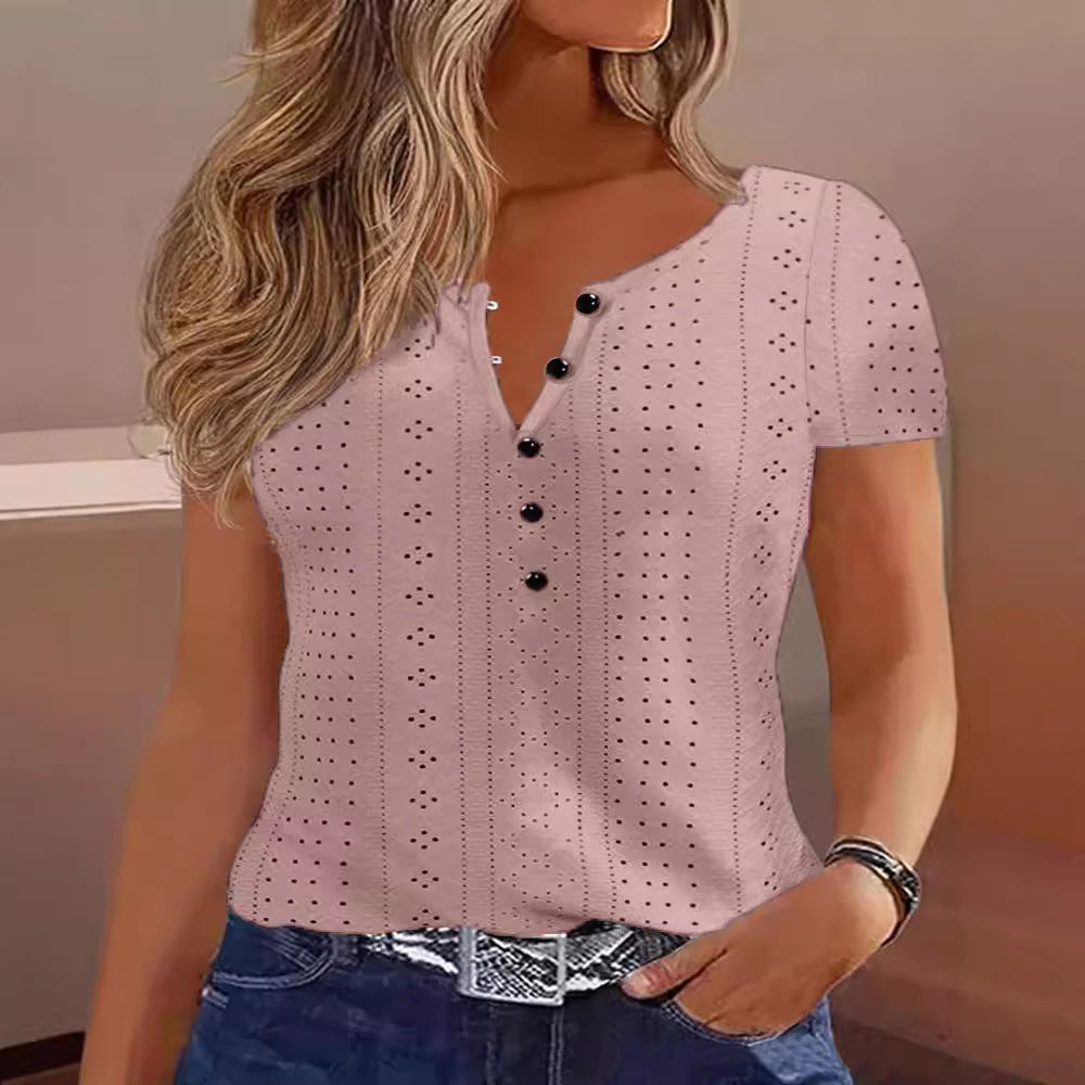 Women's Casual Loose Comfortable Round Neck Jacquard Blouses