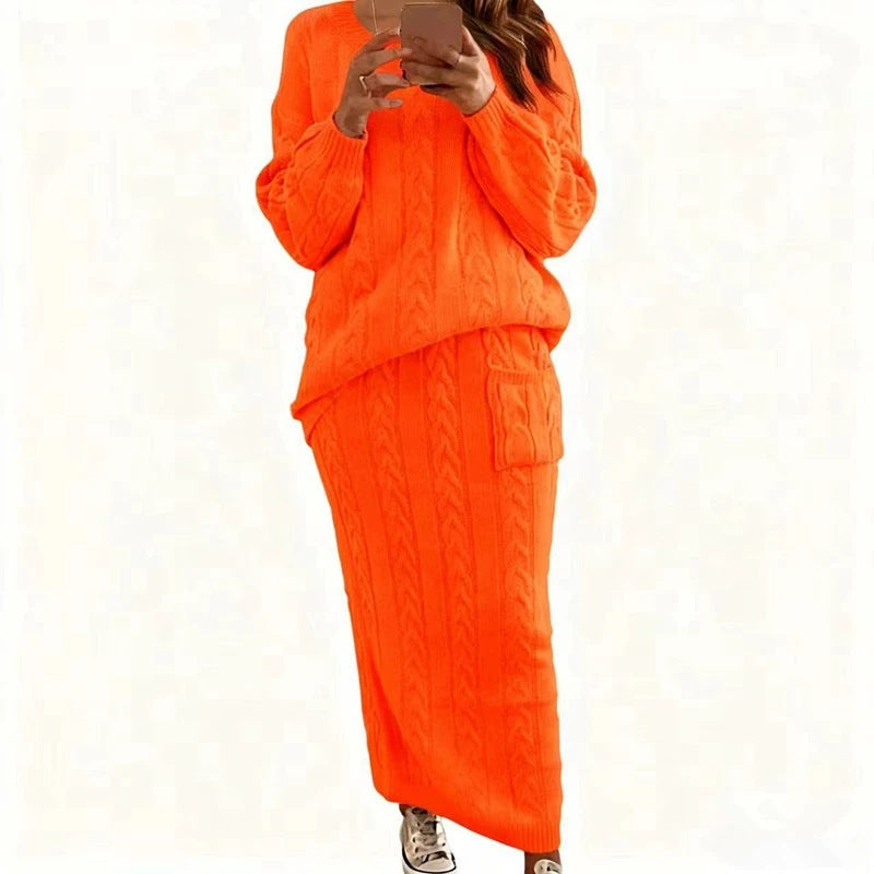 Women's Fashion Twist Stitch Set Dress Sweaters