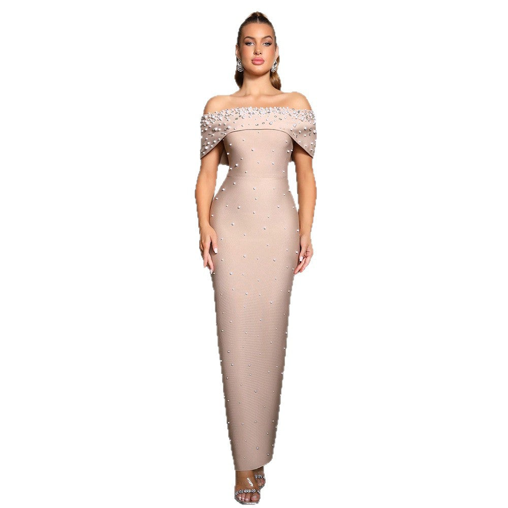 Women's Beaded Rhinestone Tight Bandage Long Dress Dresses