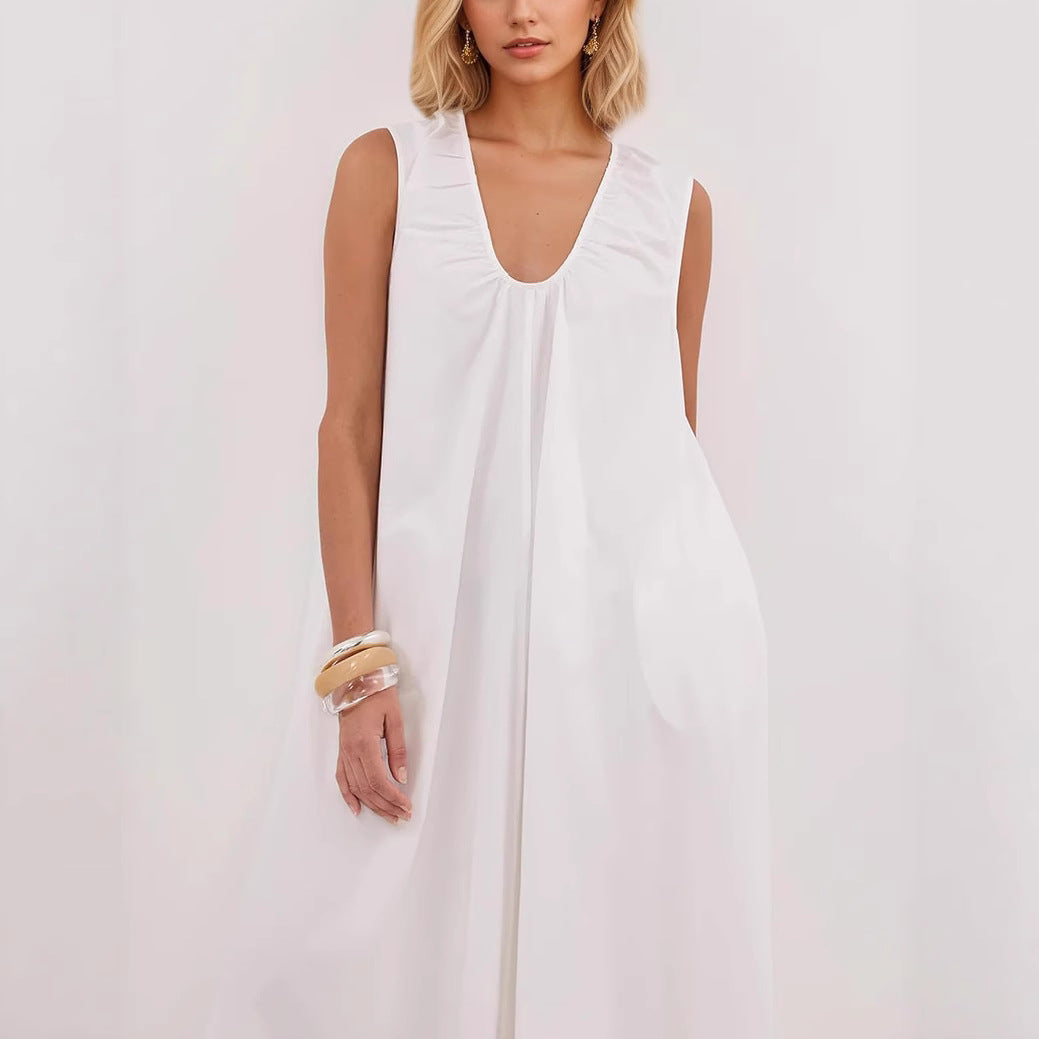 Fashionable Commuter Pleated Double A- Line Slimming Dress