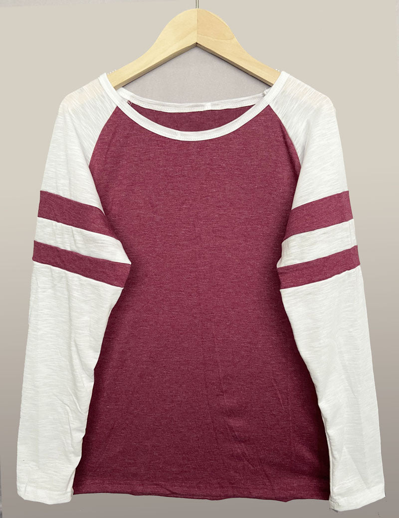 Striped Stitching Long Sleeve T-shirt Round Blouses