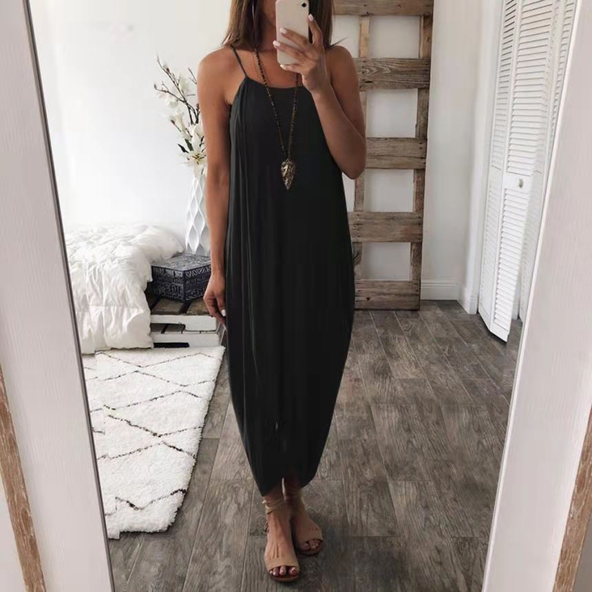 Knitted Sling Loose Irregular Dress Solid Dresses