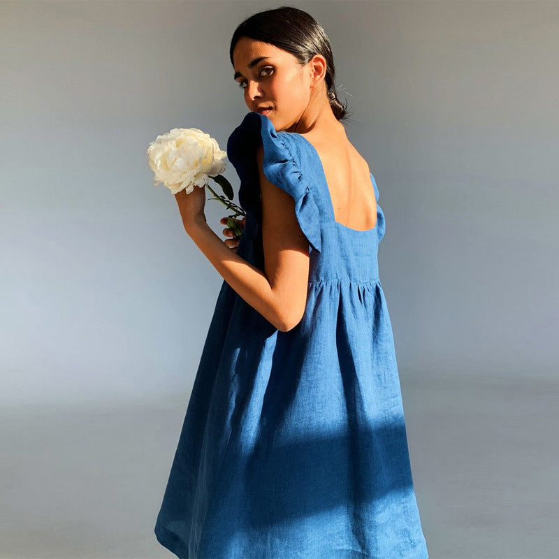 Women's Yellow Midi Dress Fashion Commuter Flying Sleeves Dresses