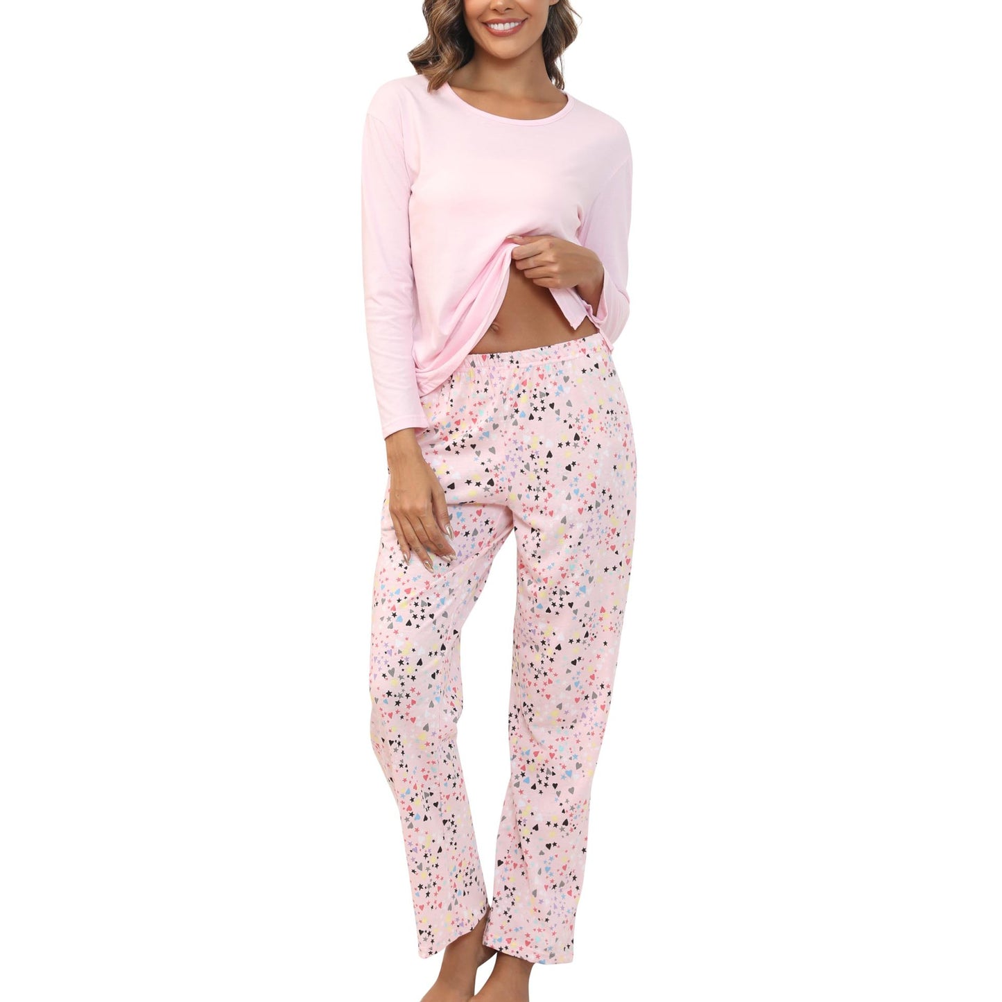 Solid Color Long-sleeved T-shirt Printed Trousers Suits