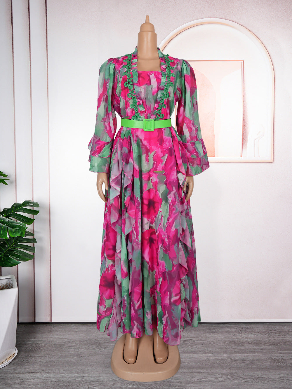 Women's African Ruffled Printed Long Dress Fashionable Dresses