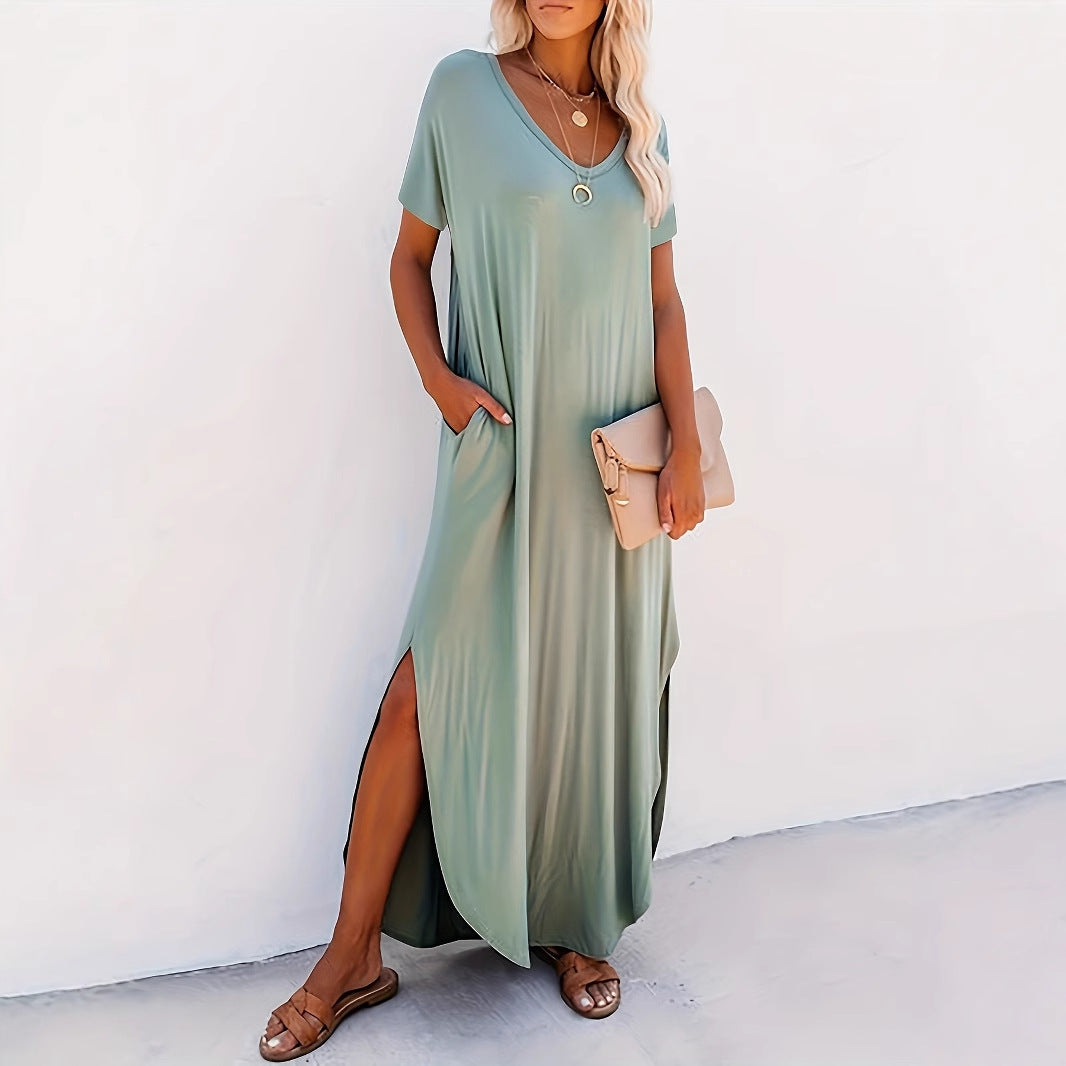 Women's Pure Color Split Casual Style Loose Dress