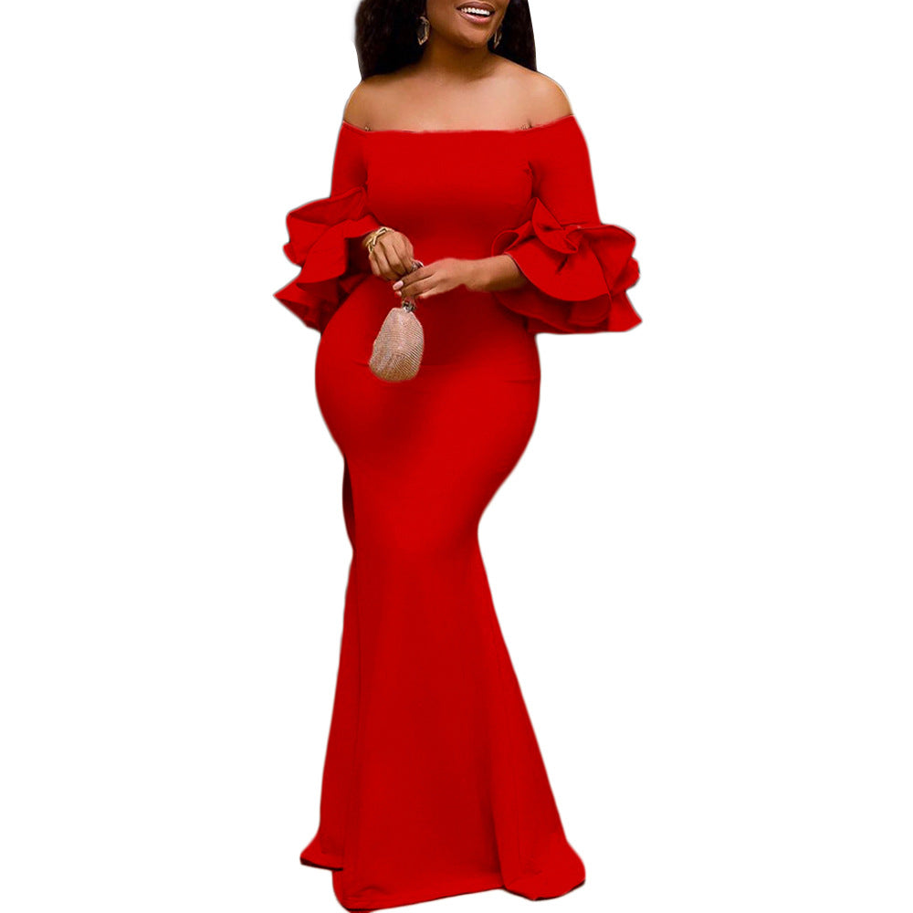 Women's Ruffle Sleeve Trailing Formal Dress African Dresses