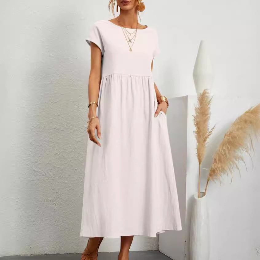 Solid Color Sleeveless Loose Cotton Linen Dresses
