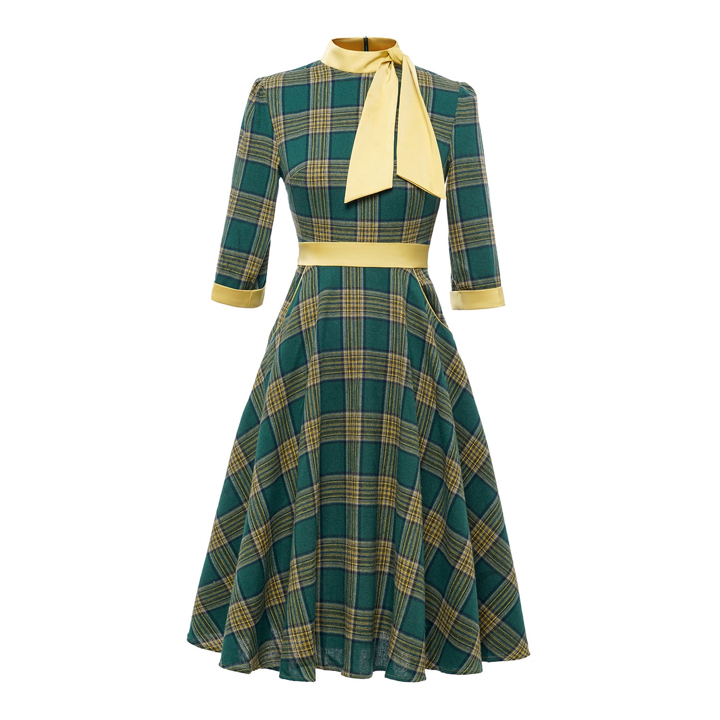 Green Sleeve Bow Tie Hepburn Style Dress Color Dresses
