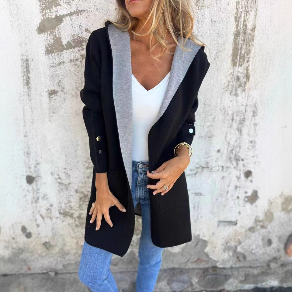 Women's Spring Casual Contrast Color Hooded Coats