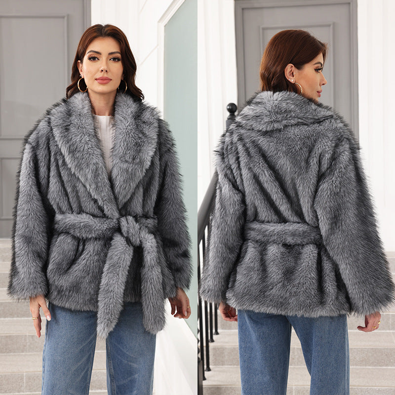 Women's Mid-length Fashion Trend Warm Thick Fluff Coats