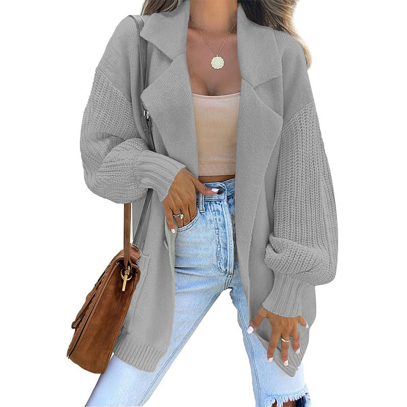 Solid Color Collar Long Sleeve Knitted Sweaters