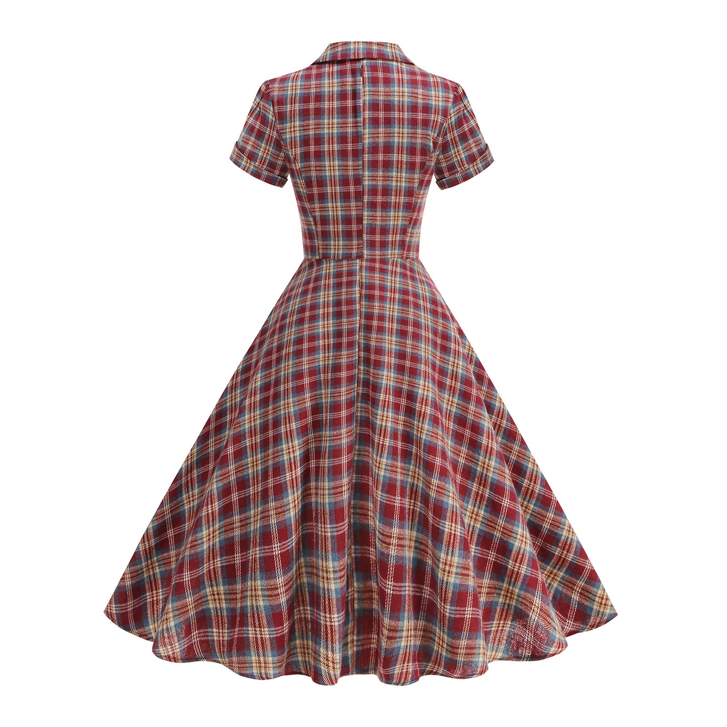 British Plaid Retro Elegant Collar Mid-length Large Dresses